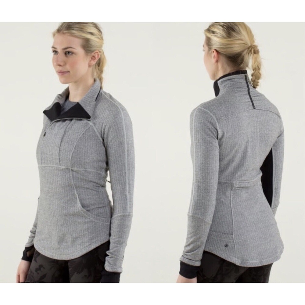 Lululemon Jacket Women's 6 Gray Herringbone Base Runner 1/2 Zip Pullover